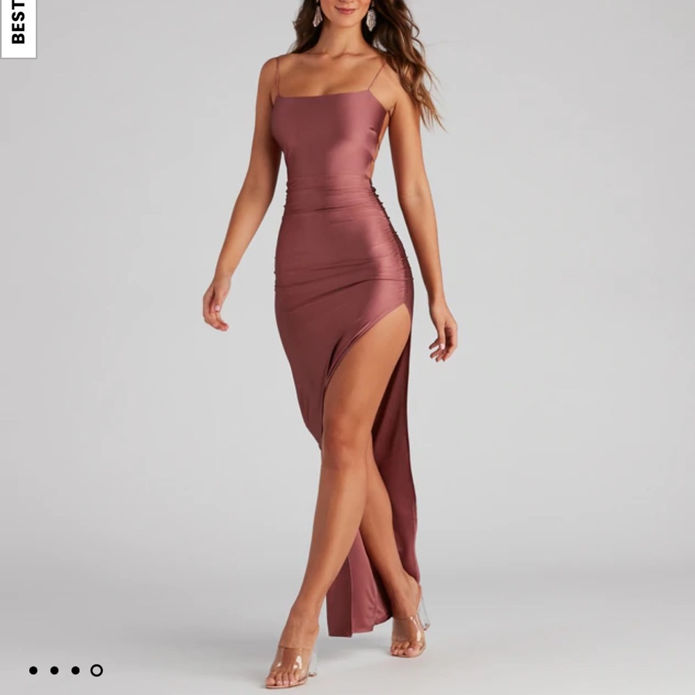 Rose Gold High-Slit Formal Dress